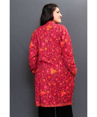 Mauve Colour Kashmiri Aari Work Embroidered Jacket With Beautiful Designer Jall Pattern 3