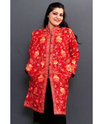 Maroon Colour Kashmiri Aari Work Embroidered Jacket With Beautiful Designer Jall Pattern 1