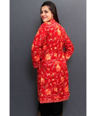 Maroon Colour Kashmiri Aari Work Embroidered Jacket With Beautiful Designer Jall Pattern 2