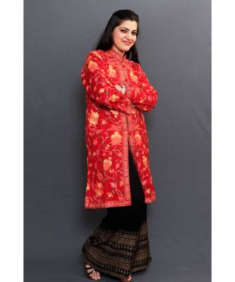 Maroon Colour Kashmiri Aari Work Embroidered Jacket With Beautiful Designer Jall Pattern 3