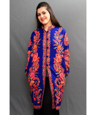 Royal Blue Colour Kashmiri Aari Work Embroidered Jacket With Beautiful Bail And Border On Opening. 1