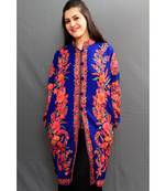 Royal Blue Colour Kashmiri Aari Work Embroidered Jacket With Beautiful Bail And Border On Opening.
