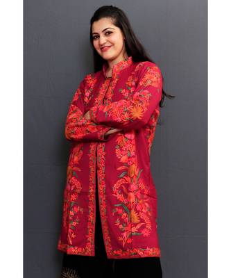 Mauve Colour Kashmiri Aari Work Embroidered Jacket With Beautiful Bail And Border On Openings. 1