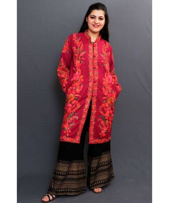 Mauve Colour Kashmiri Aari Work Embroidered Jacket With Beautiful Bail And Border On Openings. 2