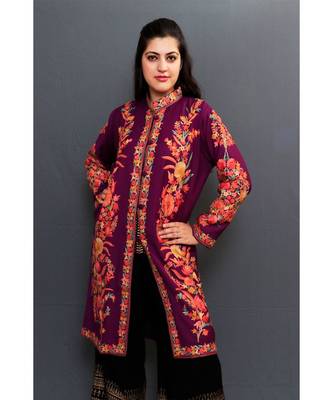 Violet Colour Kashmiri Aari Work Embroidered Jacket With Beautiful Bail And Border On Openings. 1