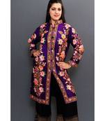 Dark Purple Colour Kashmiri Aari Work Embroidered Jacket With Beautiful Bail And Border On Openings