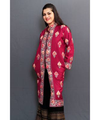 Mauve Colour Kashmiri Aari Work Embroidered Jacket With Beautiful Border And Allover Motifs. 1