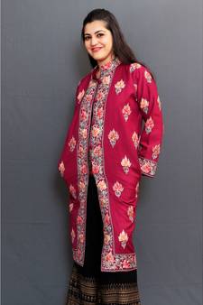 Mauve Colour Kashmiri Aari Work Embroidered Jacket With Beautiful Border And Allover Motifs.
