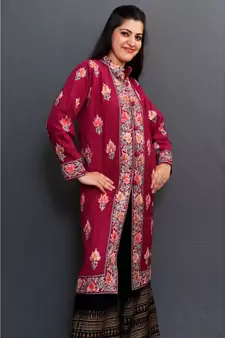 Mauve Colour Kashmiri Aari Work Embroidered Jacket With Beautiful Border And Allover Motifs.