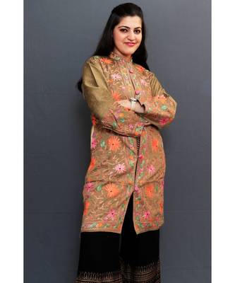 Mud Colour Embroidered Jacket With Beautiful Aari Embroidery Gives Attractive Look To The Wearer. 1