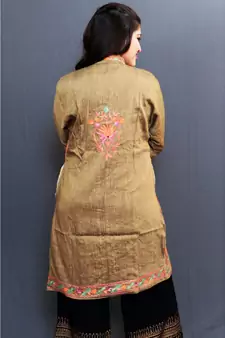Mud Colour Embroidered Jacket With Beautiful Aari Embroidery Gives Attractive Look To The Wearer.