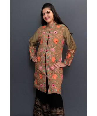 Mud Colour Embroidered Jacket With Beautiful Aari Embroidery Gives Attractive Look To The Wearer. 3