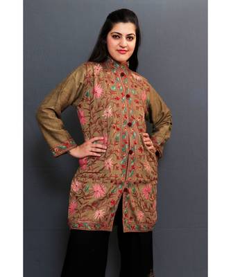 Mud Colour Embroidered Jacket With Beautiful Aari Jaal Gives Attractive Look To The Wearer. 1