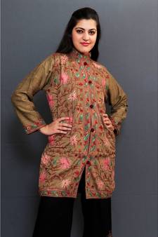 Mud Colour Embroidered Jacket With Beautiful Aari Jaal Gives Attractive Look To The Wearer.