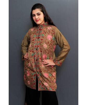 Mud Colour Embroidered Jacket With Beautiful Aari Jaal Gives Attractive Look To The Wearer. 2