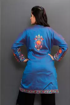 Blue Colour Embroidered Jacket With Beautiful Aari Jaal Gives Elegance To The Wearer.