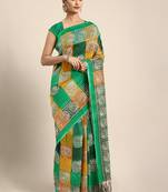 Green Printed Faux Silk Blend Saree With Blouse