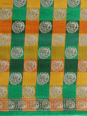 Green Printed Faux Silk Blend Saree With Blouse 3