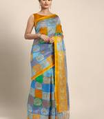 Yellow Printed Faux Silk Blend Saree With Blouse