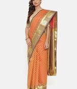 CLASSICATE From The House Of The Chennai Silks Women's Orange  Dharmavaram Silk Saree With Blouse