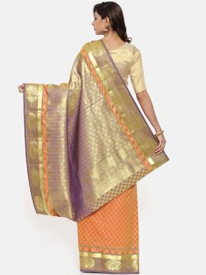 CLASSICATE From The House Of The Chennai Silks Women's Orange  Dharmavaram Silk Saree With Blouse 2