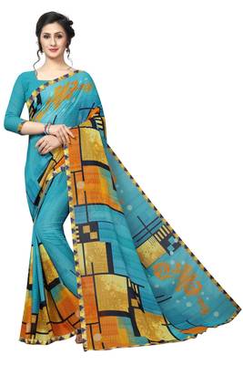 Sky Blue Printed Georgette Saree 1