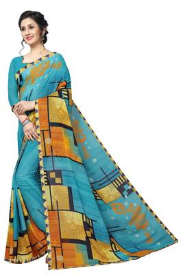 Sky Blue Printed Georgette Saree 2