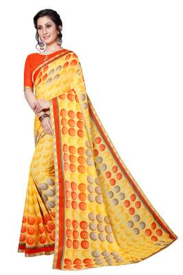 Yellow printed georgette saree  2