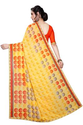 Yellow printed georgette saree  3