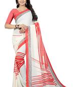 White Printed Georgette Saree