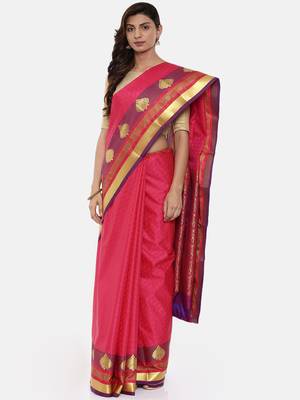 CLASSICATE From The House Of The Chennai Silks Women's Pink Dharmavaram Silk Saree With Blouse 1