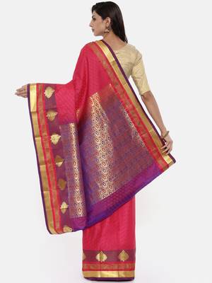 CLASSICATE From The House Of The Chennai Silks Women's Pink Dharmavaram Silk Saree With Blouse 2