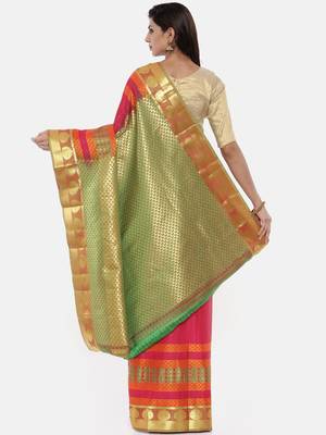 CLASSICATE From The House Of The Chennai Silks Women's Pink Dharmavaram Silk Saree With Blouse 2