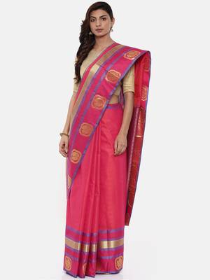 CLASSICATE From The House Of The Chennai Silks Women's Magenta Dharmavaram Silk Saree With Blouse 1