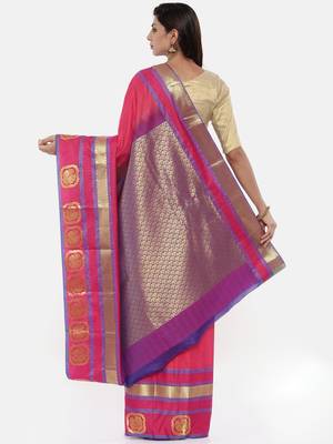 CLASSICATE From The House Of The Chennai Silks Women's Magenta Dharmavaram Silk Saree With Blouse 2
