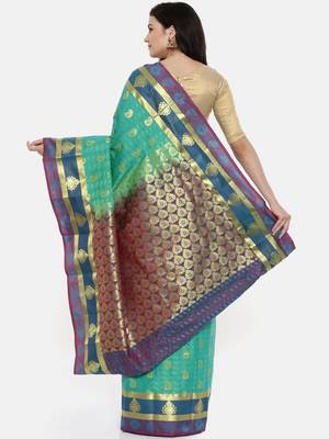 CLASSICATE From The House Of The Chennai Silks Women's Green Dharmavaram Silk Saree With Blouse 2