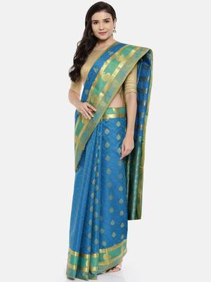 CLASSICATE From The House Of The Chennai Silks Women's Blue  Dharmavaram Silk Saree With Blouse 1