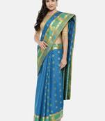 CLASSICATE From The House Of The Chennai Silks Women's Blue  Dharmavaram Silk Saree With Blouse
