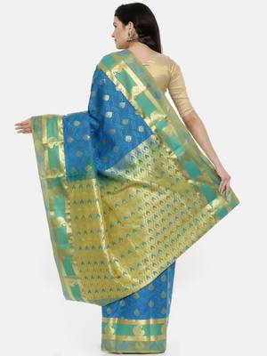 CLASSICATE From The House Of The Chennai Silks Women's Blue  Dharmavaram Silk Saree With Blouse 2