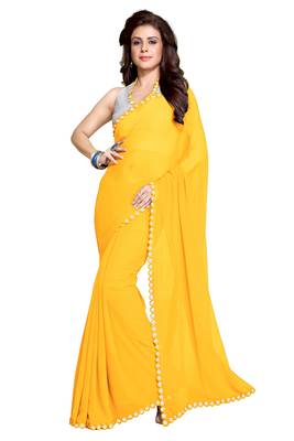 Yellow Plain Faux Georgette Saree With Blouse 1