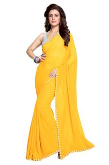 Yellow Plain Faux Georgette Saree With Blouse