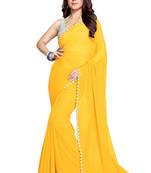 Yellow Plain Faux Georgette Saree With Blouse