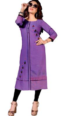 Violet Embroidered Cotton Kurtis 1