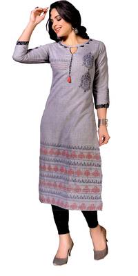 Grey Embroidered Cotton Kurtis 1