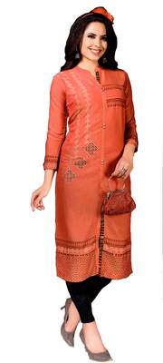 Peach Embroidered Cotton Kurtis 1