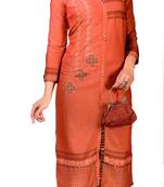 Peach Embroidered Cotton Kurtis