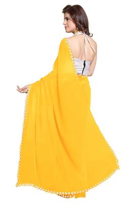 Yellow Plain Faux Georgette Saree With Blouse 2