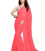 Peach Plain Faux Georgette Saree With Blouse