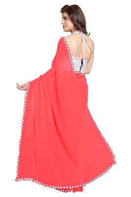 Peach Plain Faux Georgette Saree With Blouse 2