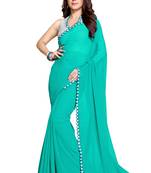 Turquoise plain faux georgette saree with blouse